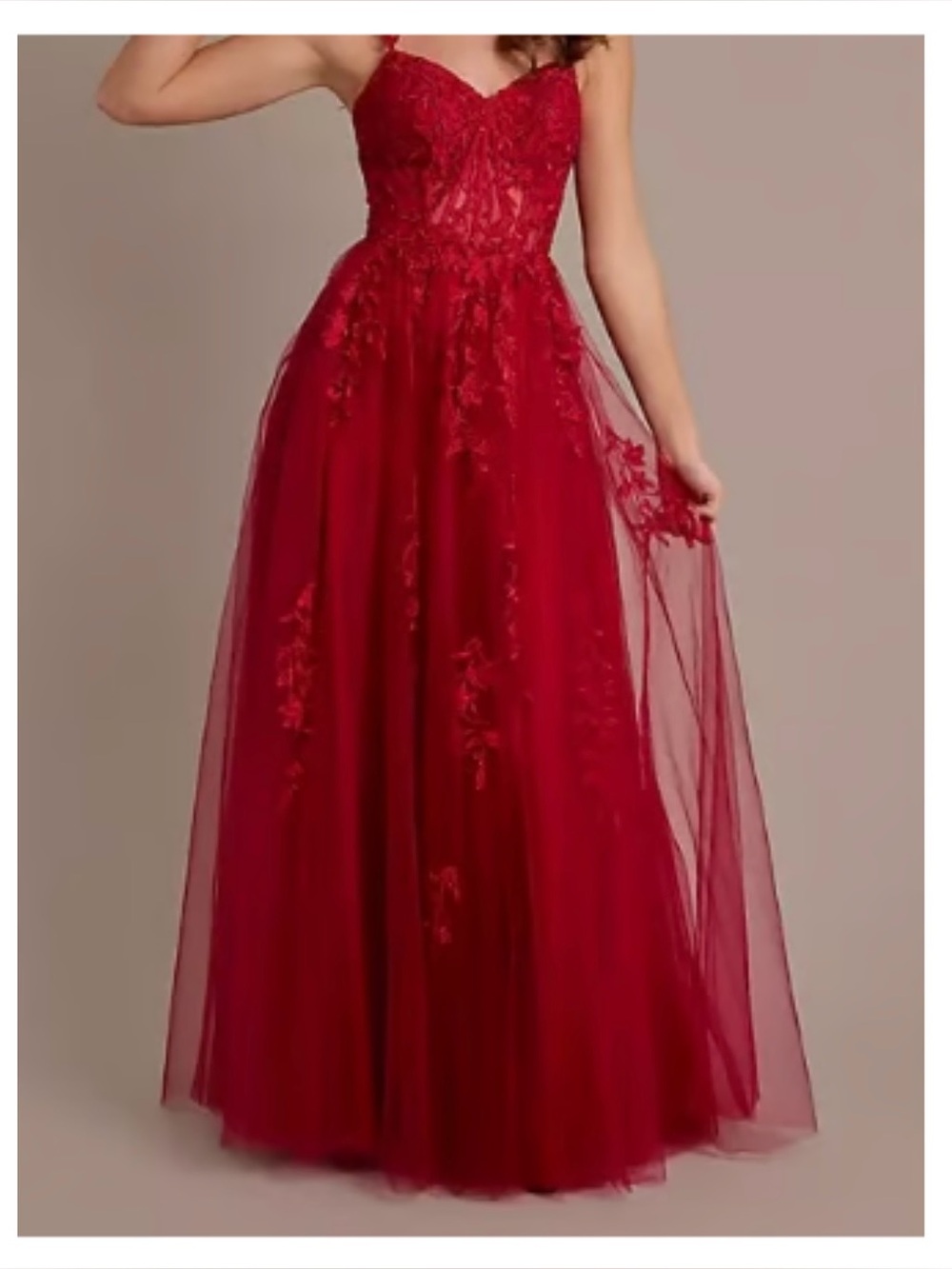 Jules & Cleo Size 8 Red Floral Embroidered Tulle Prom Formal Ball Gown Maxi